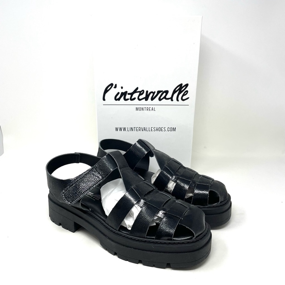 l’Intervalle Black Naplack Leather Gandalfo Fisherman Sandals Size 39 8.5 - Picture 2 of 13